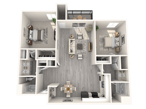 Floor plan for 2 beds, 2 baths, 943 sqft